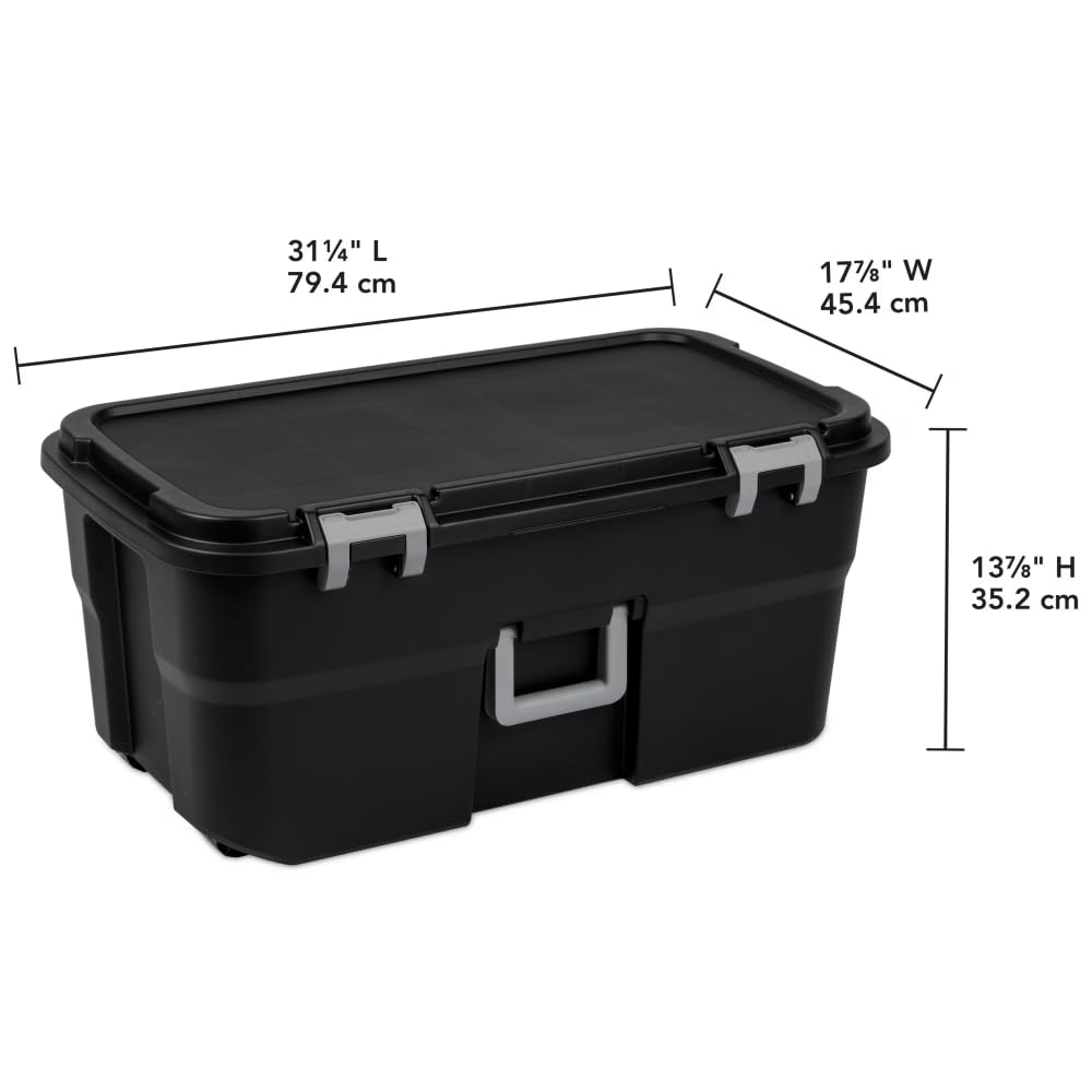 Black 22 Gallon Wheeled Plastic Storage Trunk with Lockable Lid K590