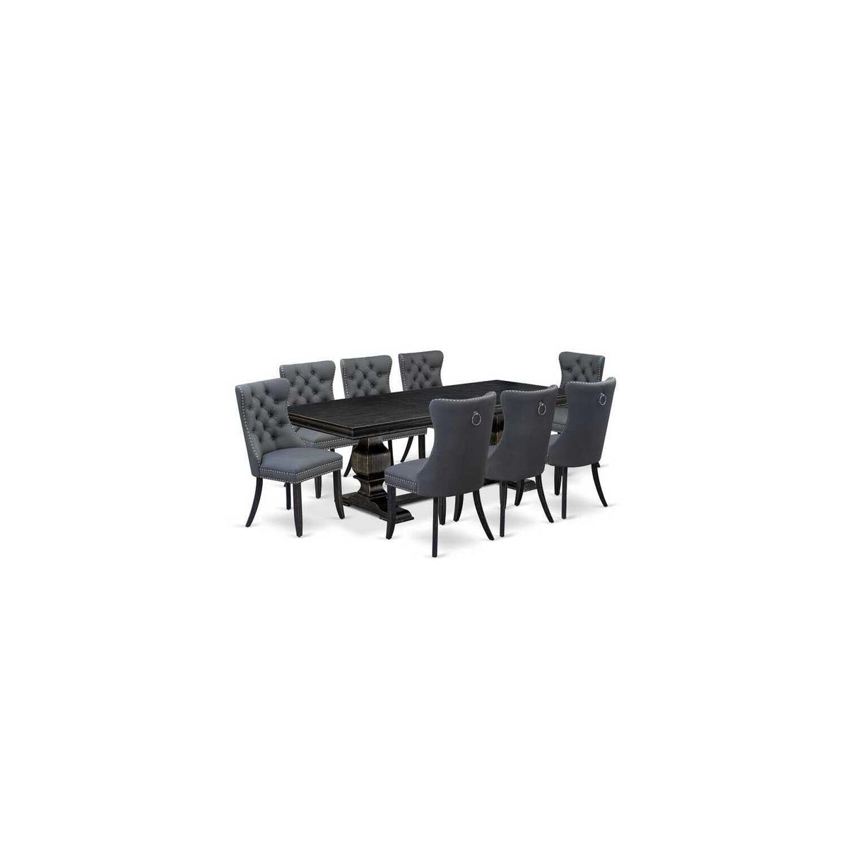9 Piece Dining Table Set with 8 Faux Leather Chairs Q479