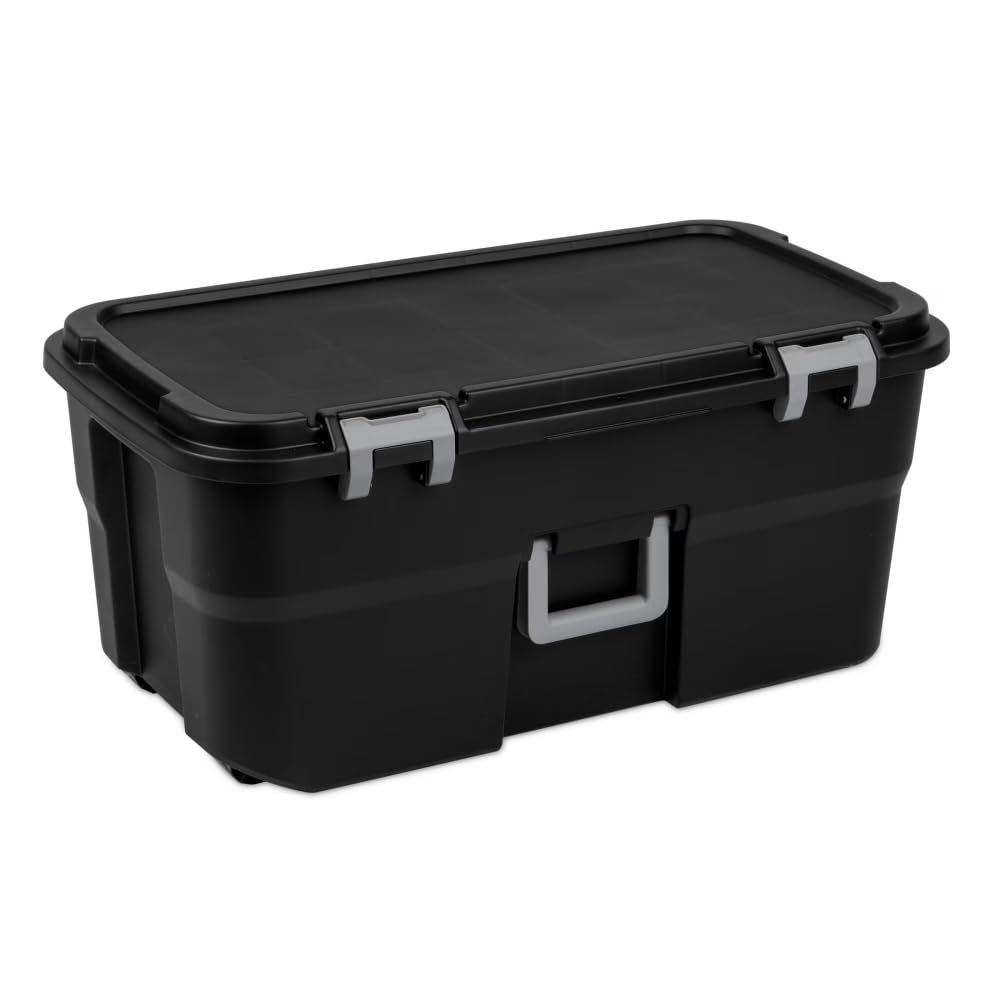 Black 22 Gallon Wheeled Plastic Storage Trunk with Lockable Lid K590