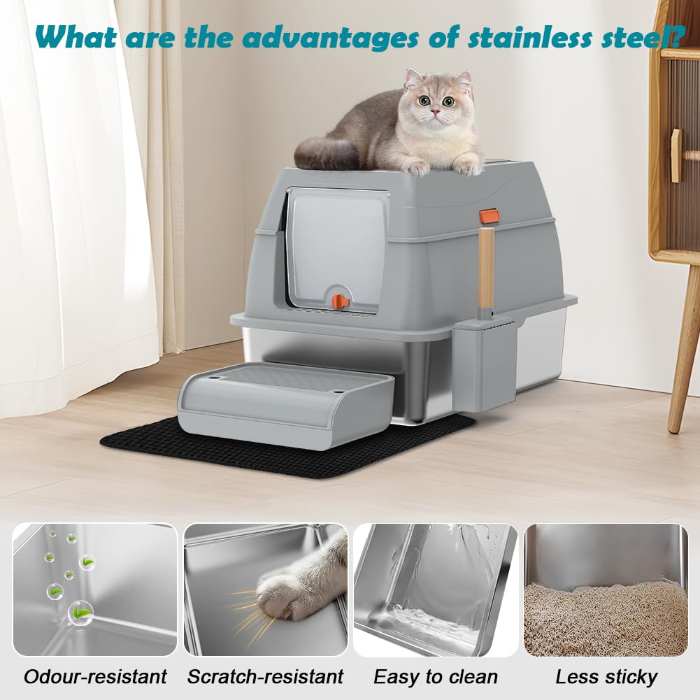 XL Stainless Steel Litter Box with Lid H129