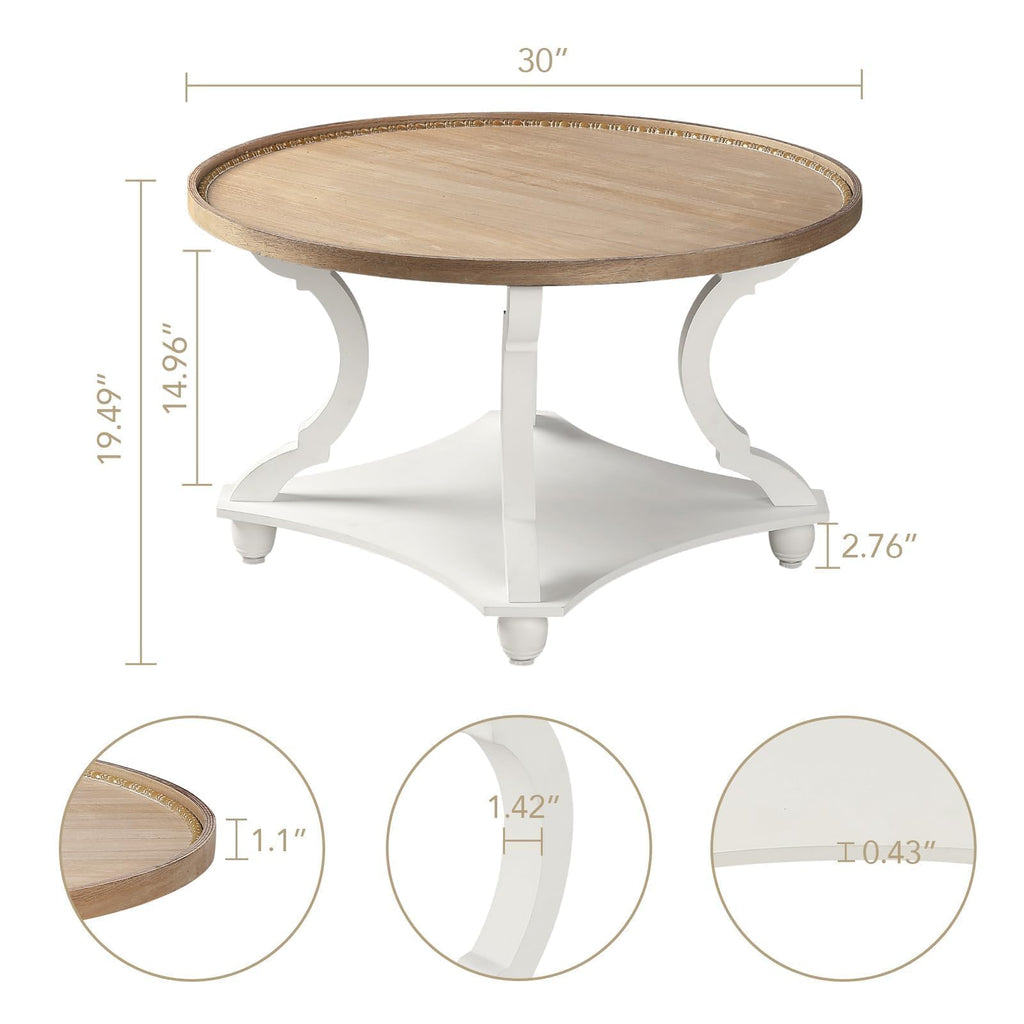 Farmhouse Round Coffee Table with Storage Shelf O94236