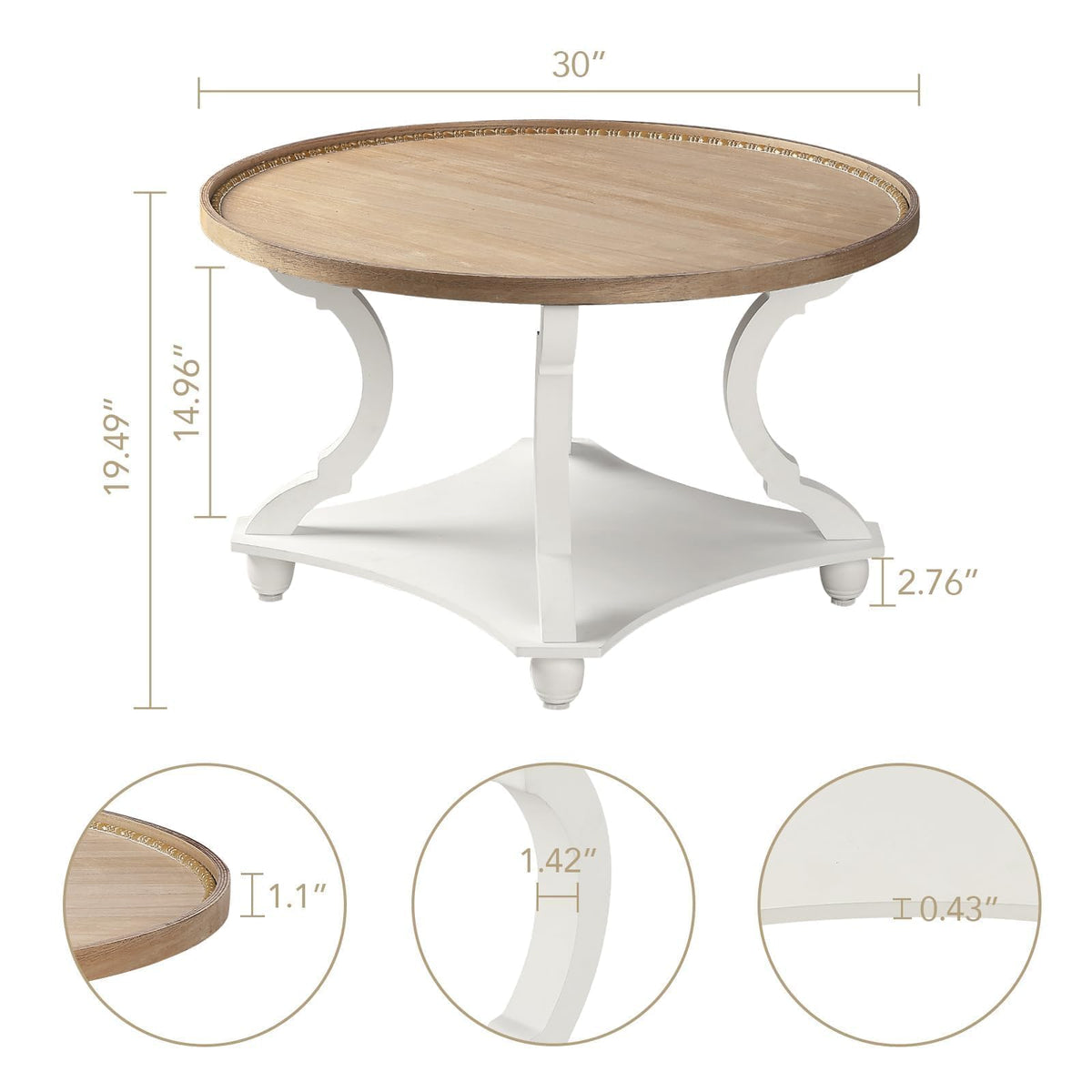 Farmhouse Round Coffee Table with Storage Shelf O94236