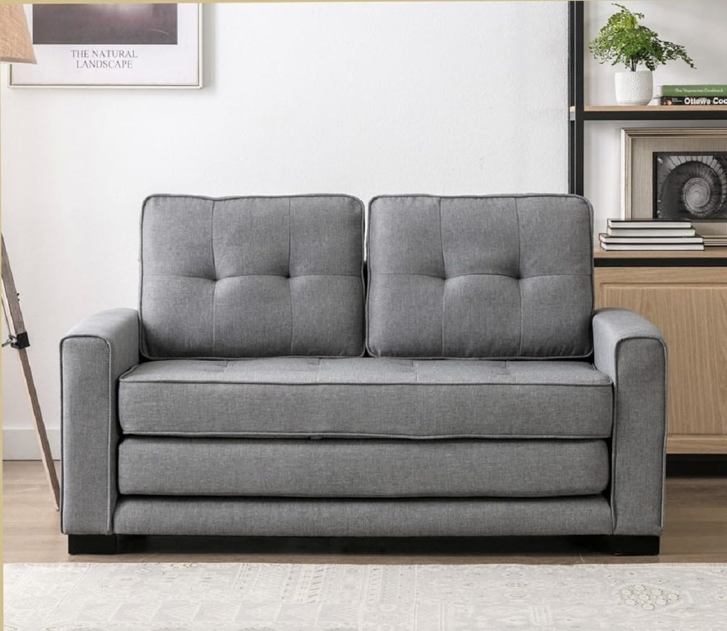 Light Gray Tufted Pull-Out Sleeper Loveseat S5178