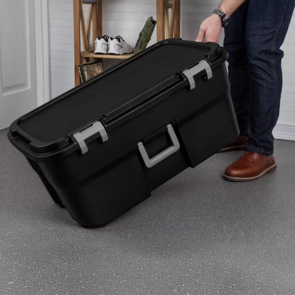 Black 22 Gallon Wheeled Plastic Storage Trunk with Lockable Lid K590