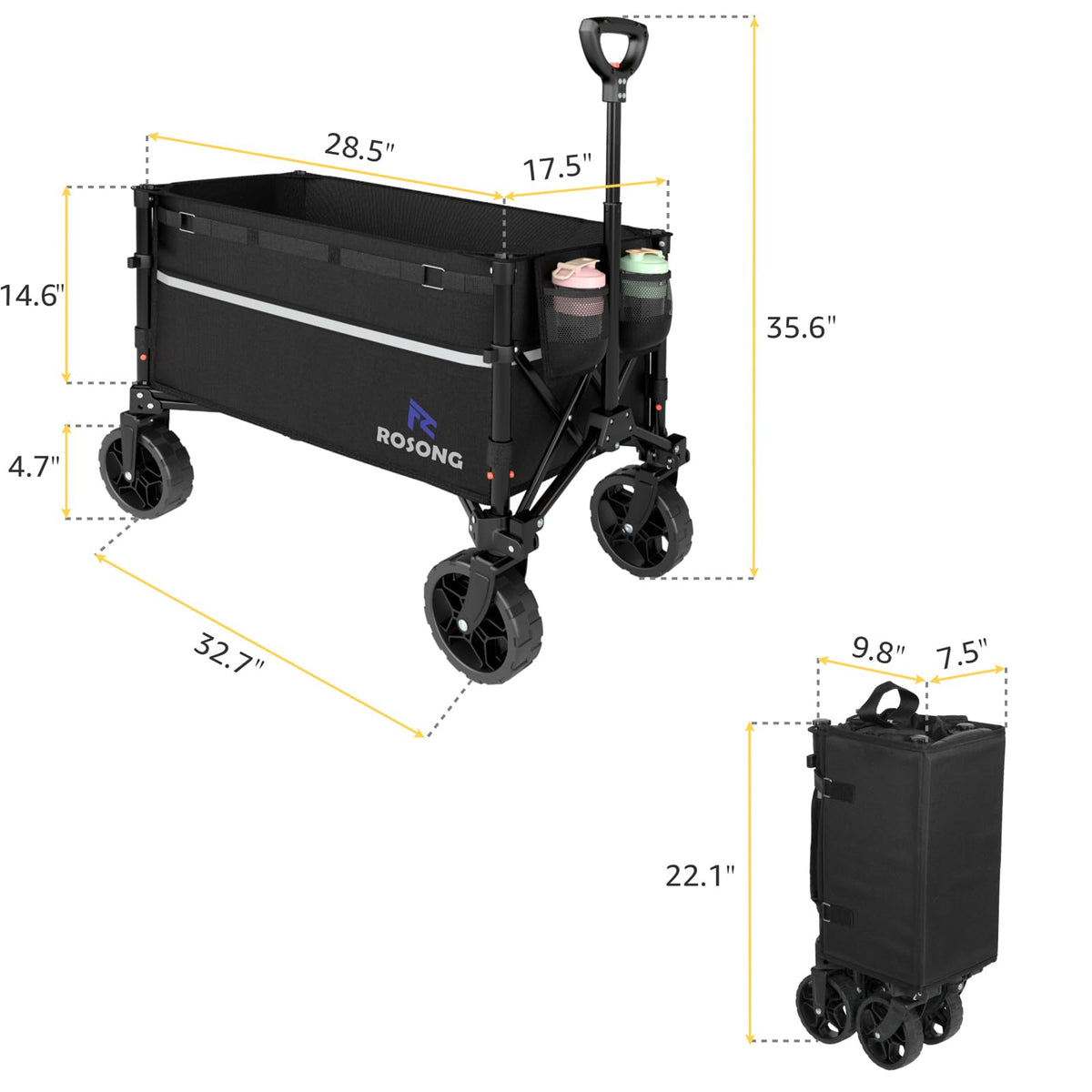 Collapsible Heavy Duty Wagon Cart with Wheels 120L Black N748