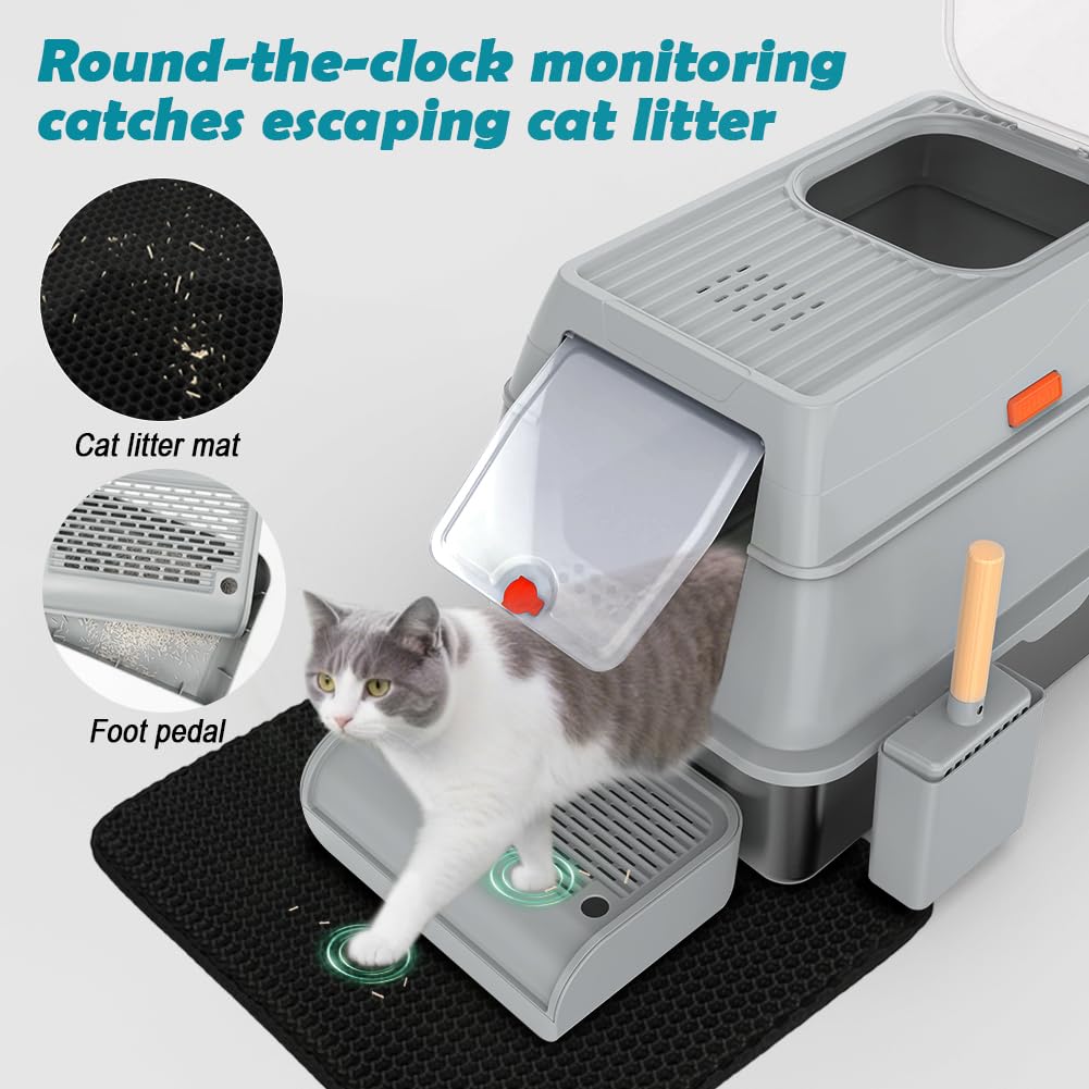 XL Stainless Steel Litter Box with Lid H129
