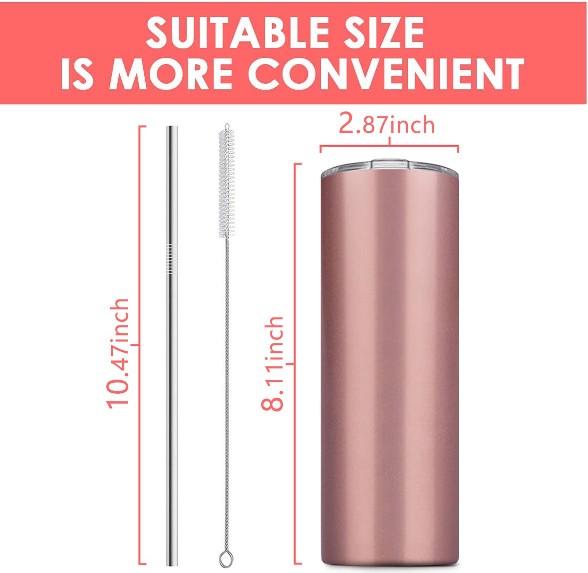 6 Pack 20 OZ Stainless Steel Skinny Tumbler with Straw P922