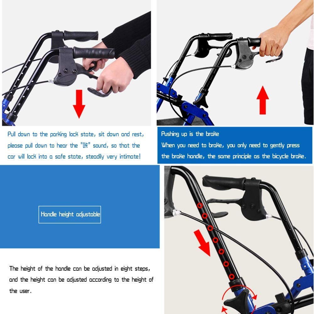 Heavy Duty Folding Aluminum Rollator Walker with Seat and Wheels C133