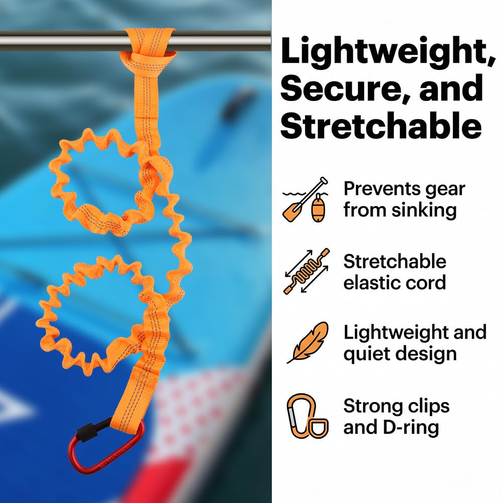 Stretchable Kayak Paddle Leash with Locking Carabiner X1753