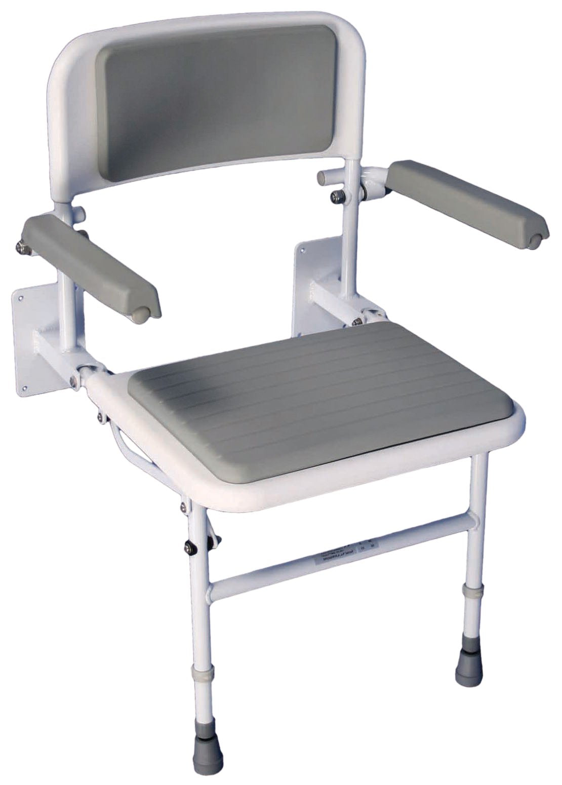 Wall Mounted Foldable Shower Seat with Folding Padded Arms, Back & Seat, Adjustable Height M949