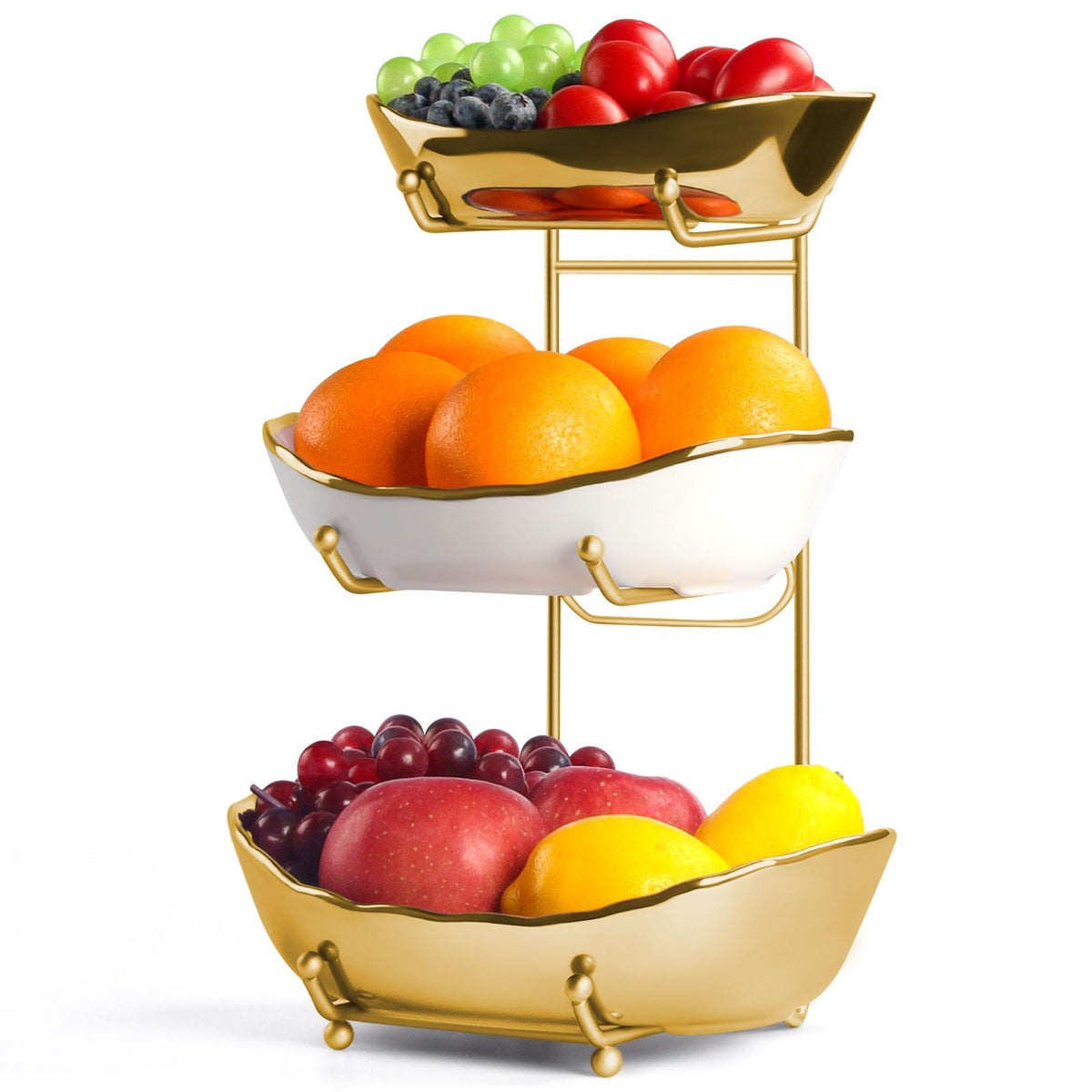 3 Tier Ceramic Fruit Bowl with Metal Stand W643565
