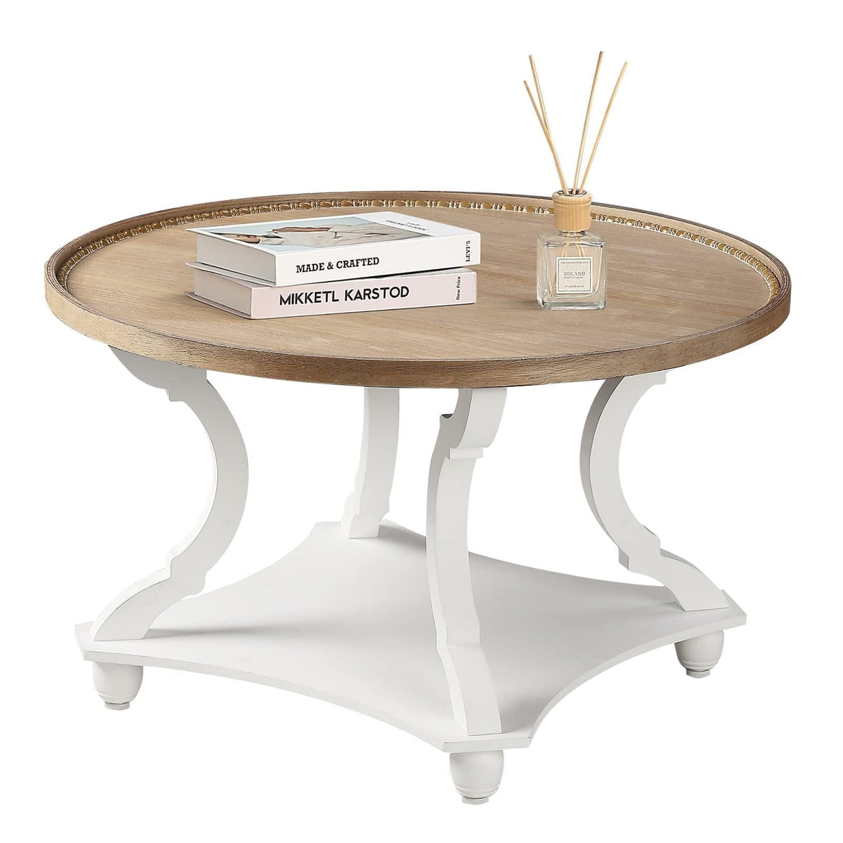 Farmhouse Round Coffee Table with Storage Shelf O94236