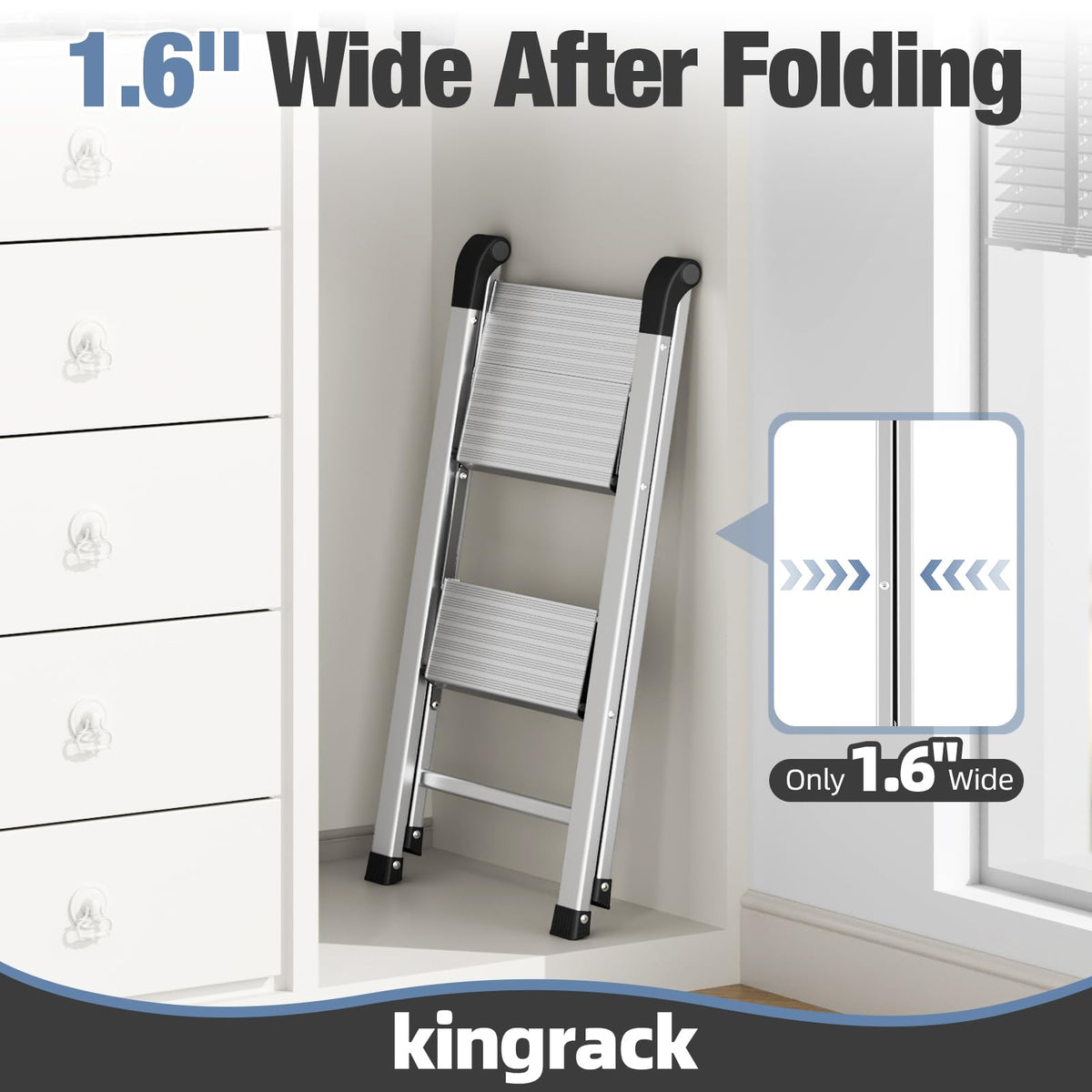 2 Step Aluminum Foldable Step Ladders 330lb Silver L44030
