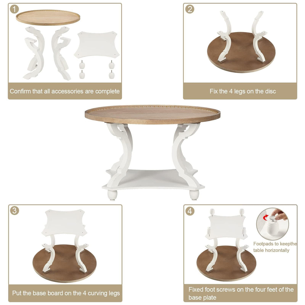 Farmhouse Round Coffee Table with Storage Shelf O94236
