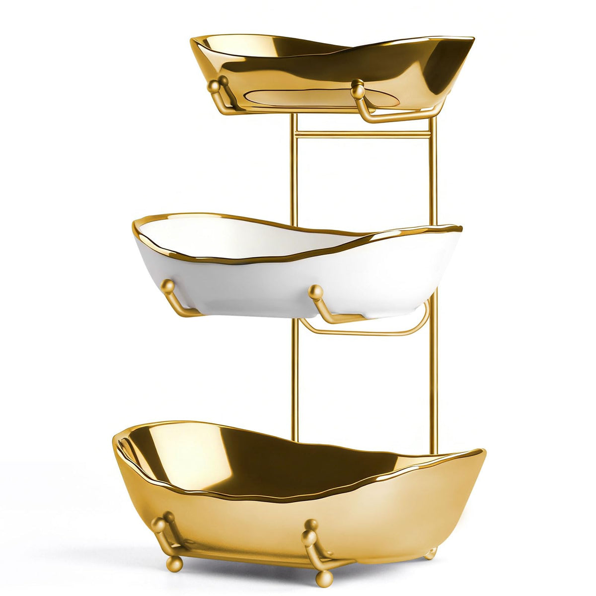 3 Tier Ceramic Fruit Bowl with Metal Stand W643565