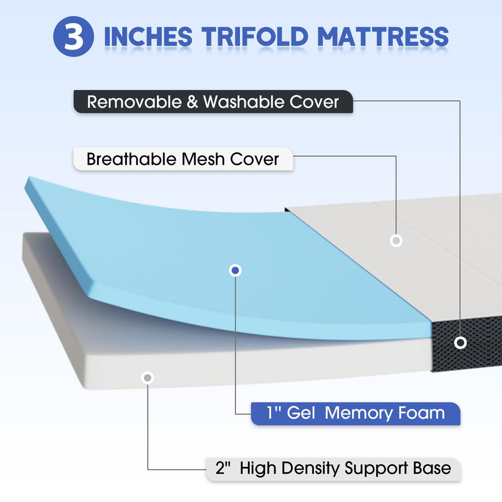 3" Tri Folding Memory Foam Mattress Queen Medium Firm B237714