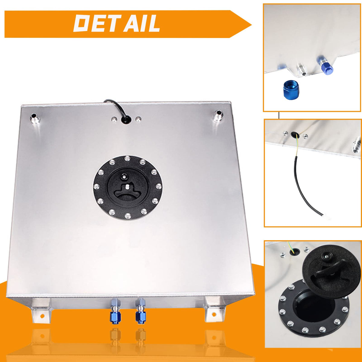 5 Gallon 20L Polished Aluminum Fuel Cell Tank with Cap and Level Sender I6342