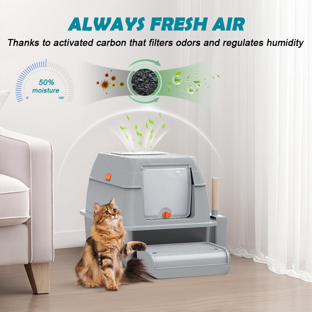 XL Stainless Steel Litter Box with Lid H129