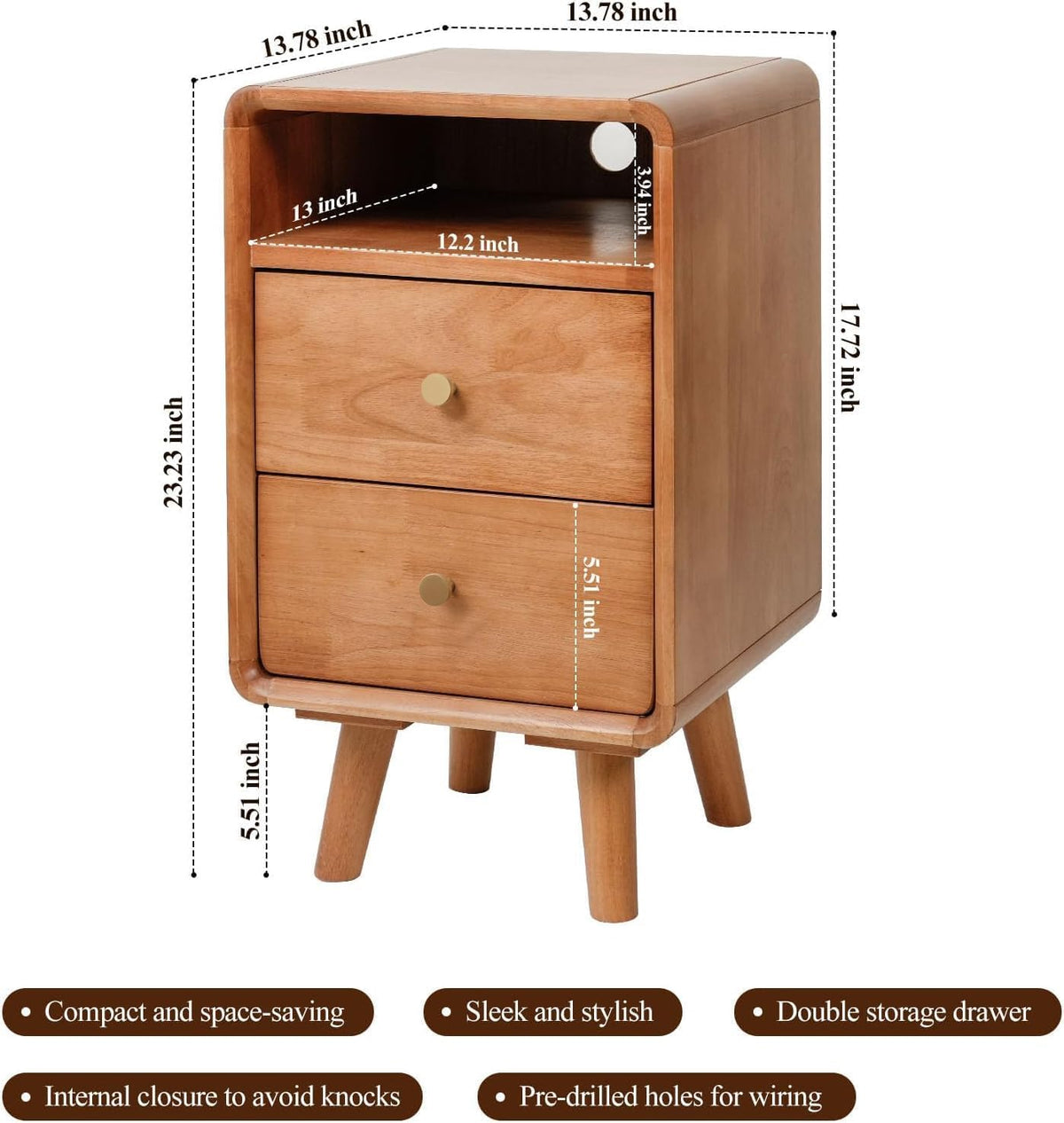 Solid Wood 2 Drawer Narrow Nightstand A891465