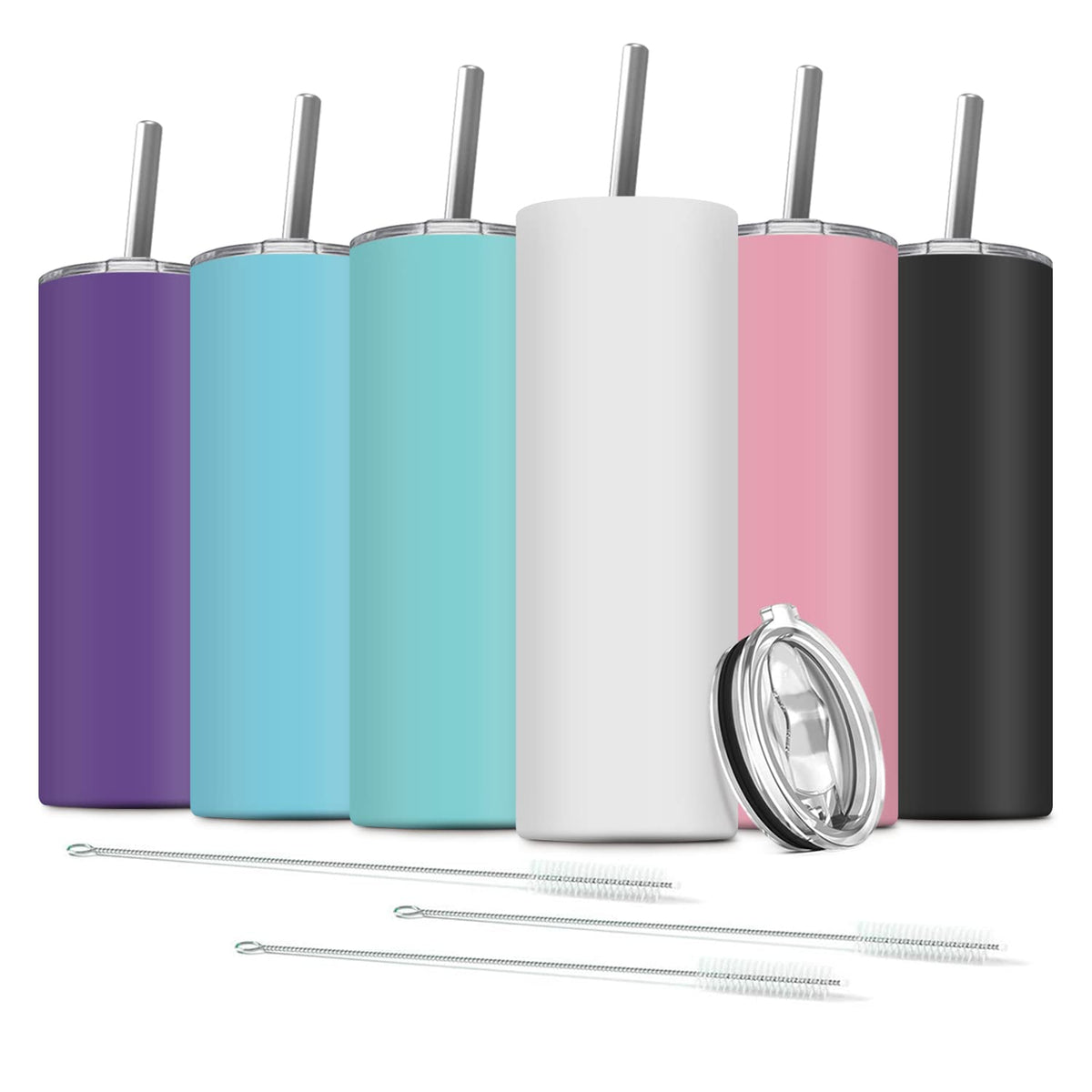 6 Pack 20 OZ Stainless Steel Skinny Tumbler with Straw P922