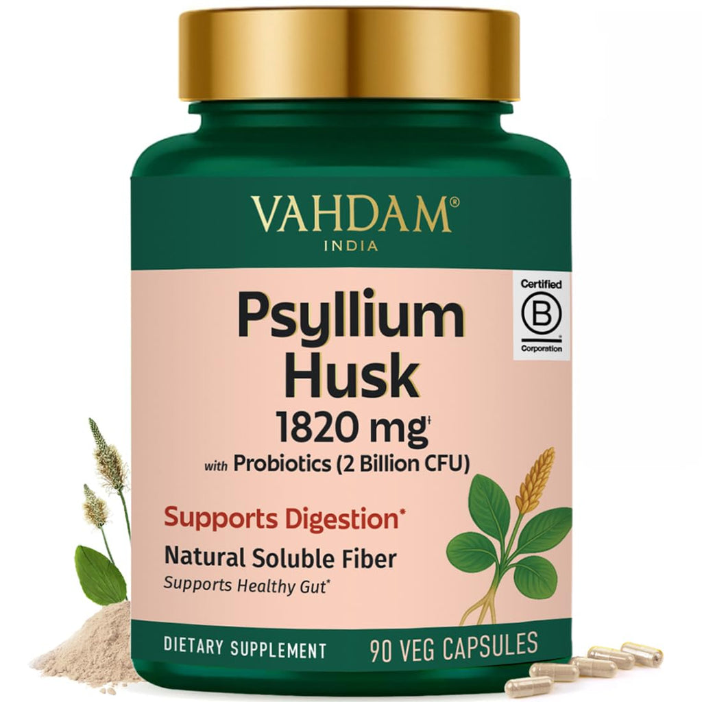 Psyllium Husk Capsules 1800 mg with Probiotics 90 Veggie Capsules A175495