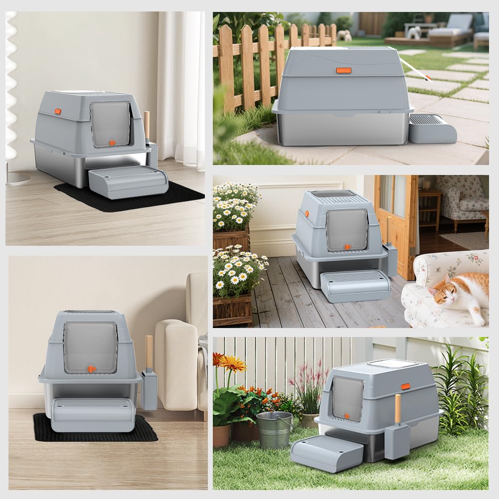 XL Stainless Steel Litter Box with Lid H129