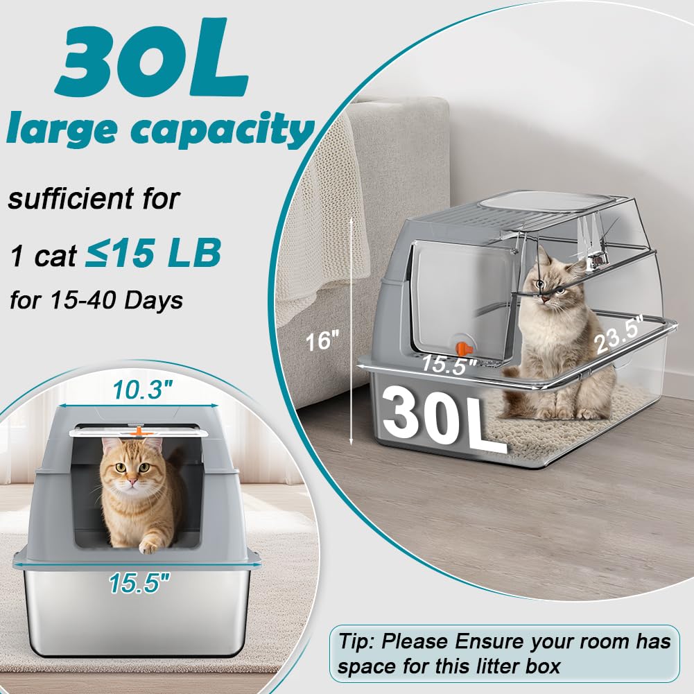 XL Stainless Steel Litter Box with Lid H129