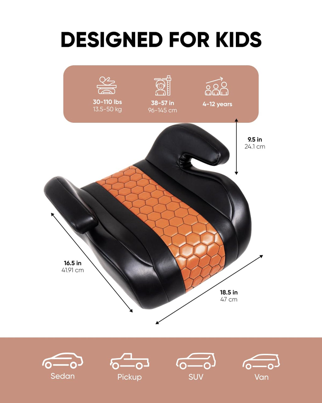 Black-Brown Backless Booster Seat, Waterproof Leather Seat Protector & Kick Mat Set O5351