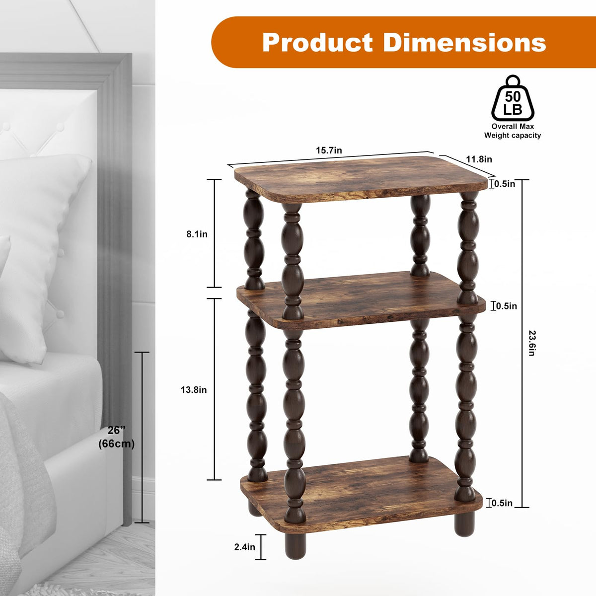 3-Tier Narrow End Table O95995