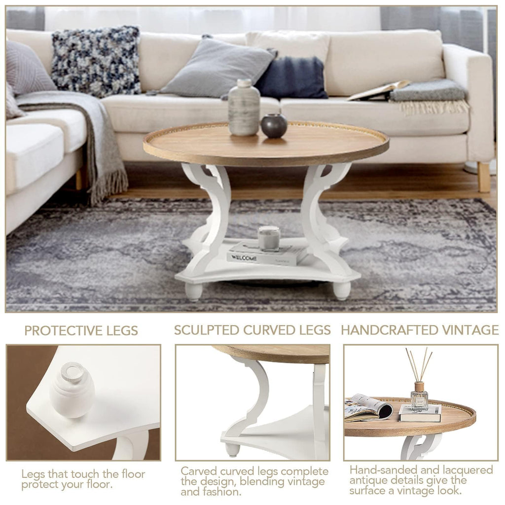Farmhouse Round Coffee Table with Storage Shelf O94236