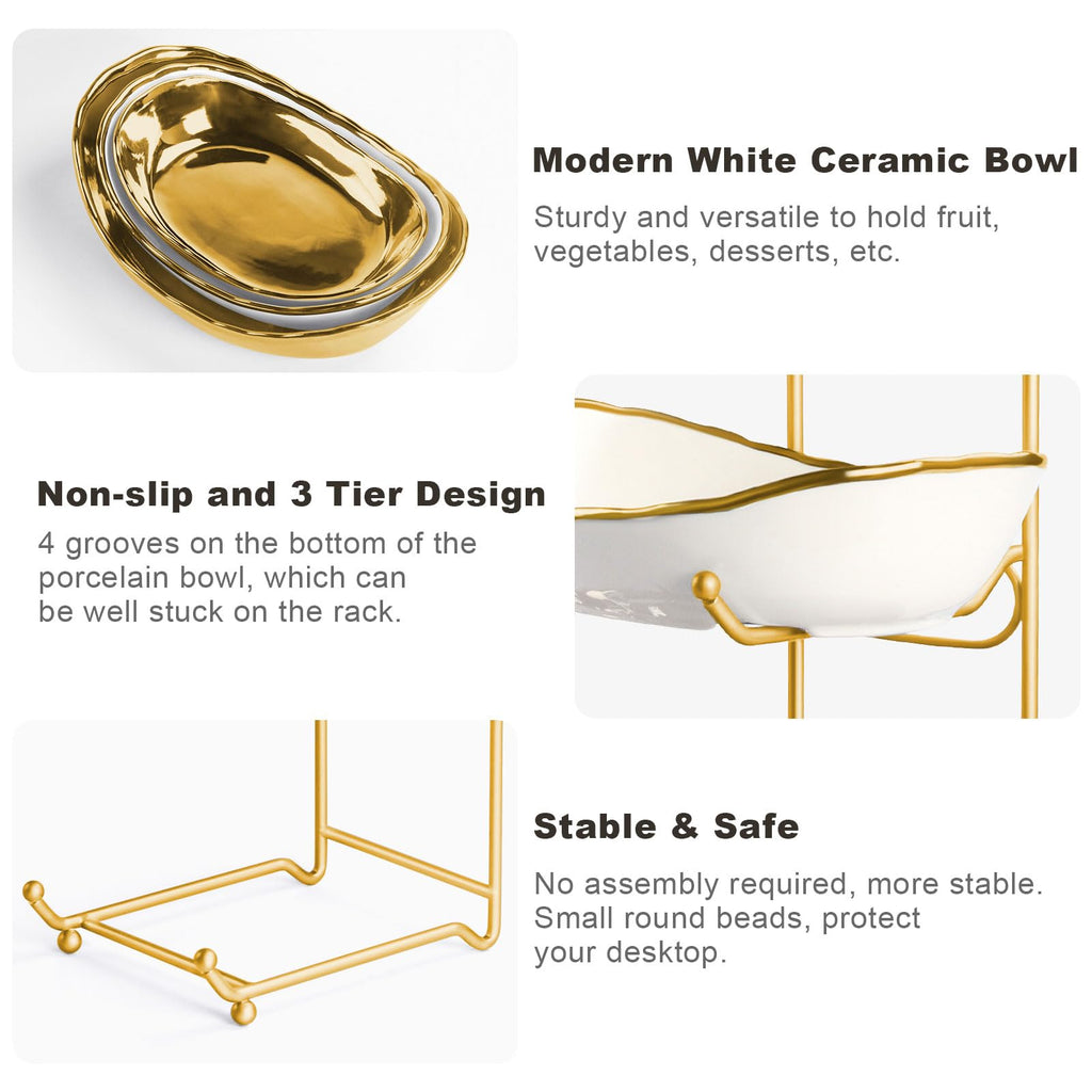 3 Tier Ceramic Fruit Bowl with Metal Stand W643565