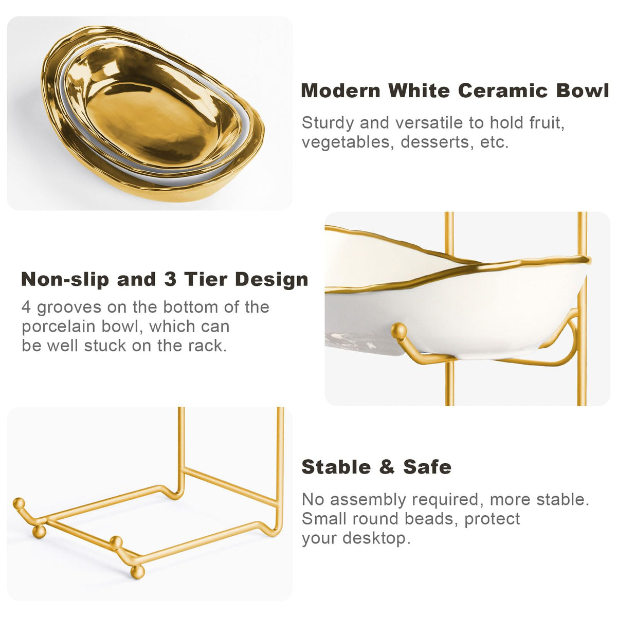 3 Tier Ceramic Fruit Bowl with Metal Stand W643565