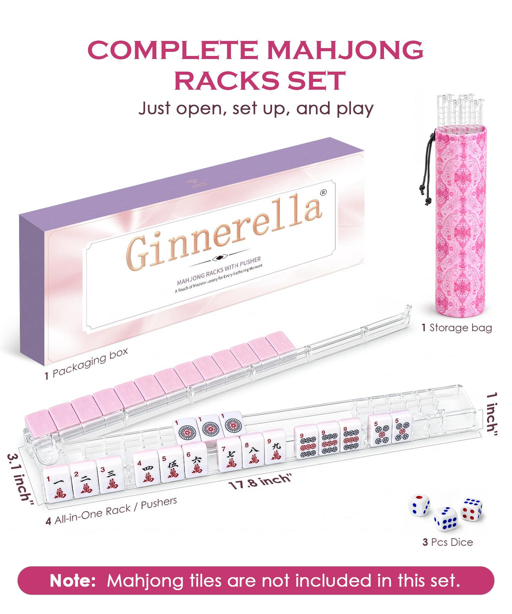 Set of 4 Clear Acrylic Non-slip Mahjong Racks with Pushers Z81478