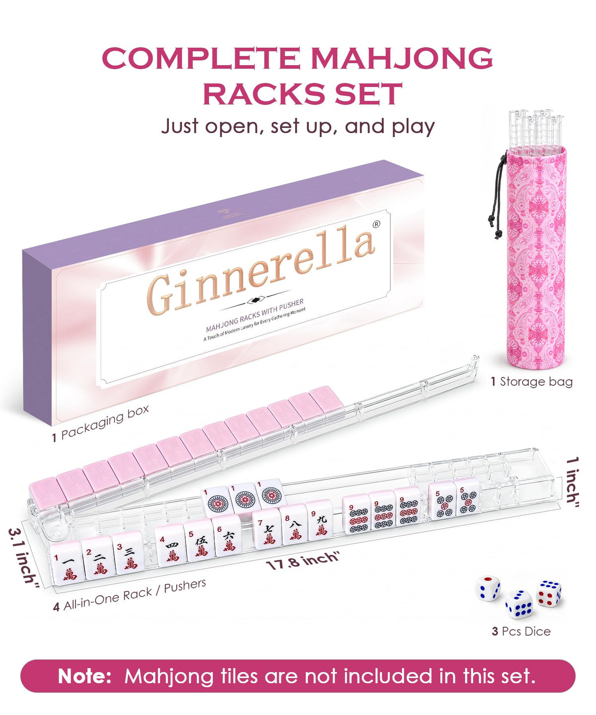 Set of 4 Clear Acrylic Non-slip Mahjong Racks with Pushers Z81478