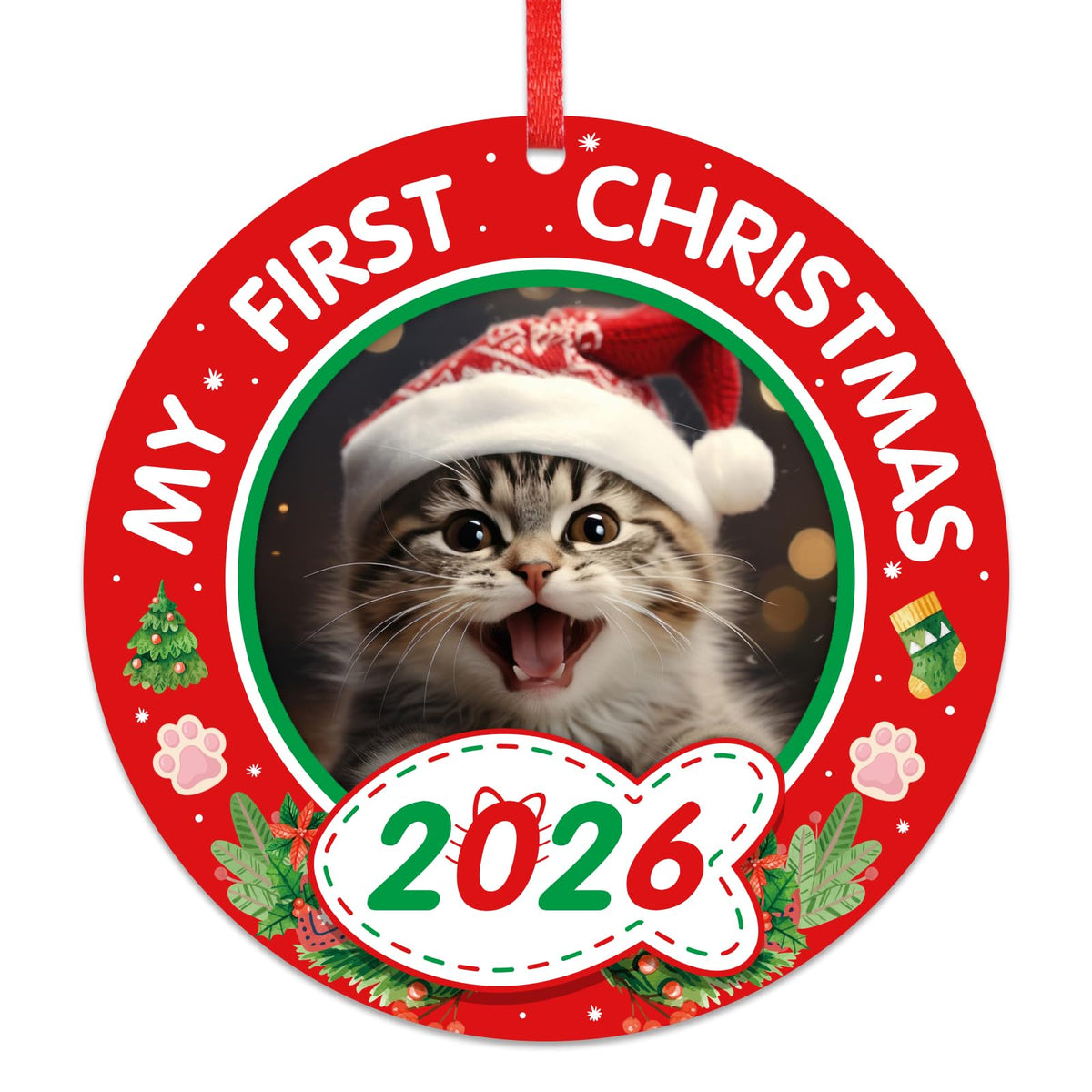Personalized Picture Frame Cat's First Christmas Ornament 2026 P577