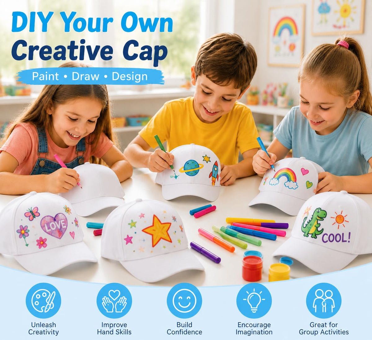 30 Pcs DIY Kids Baseball Caps Hats B8774