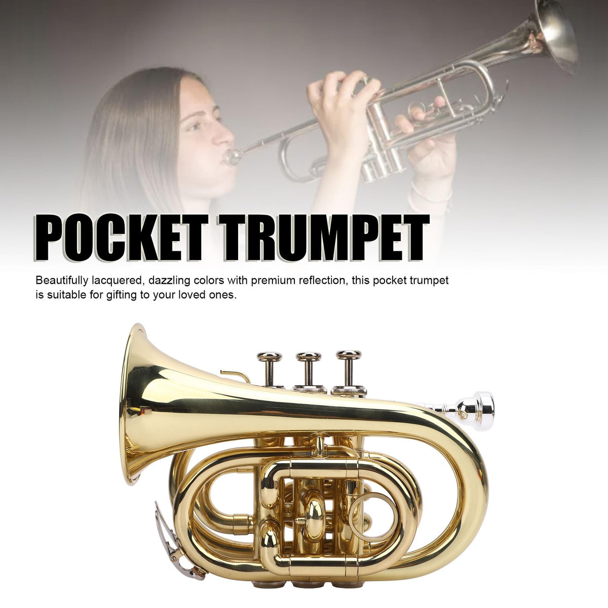 Bb Pocket Trumpet with 7C Mouthpiece and Hard Case F8460