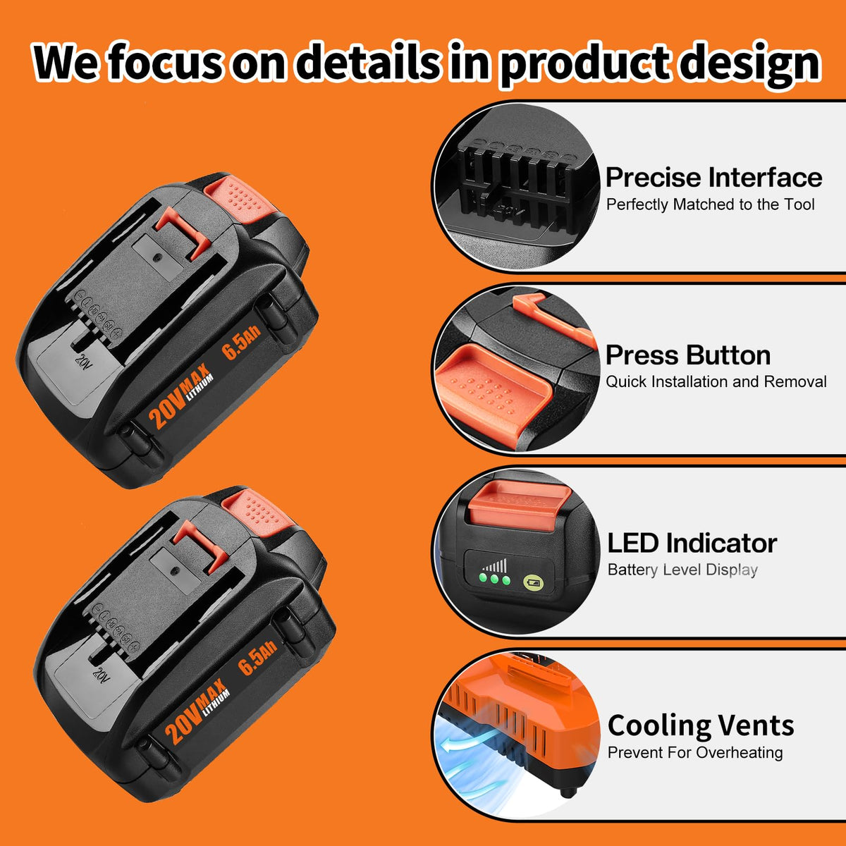 2 Pack 6.5Ah Replacement 20v Lithium Battery and Charger Kit T898126