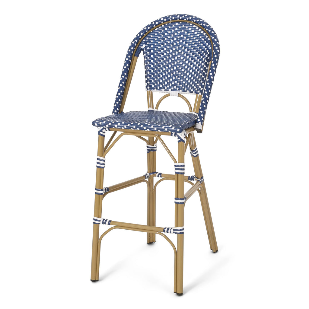 29.5" H Outdoor Bar Stools Set of 2 PE Rattan Aluminum Dark Teal & White Y80866