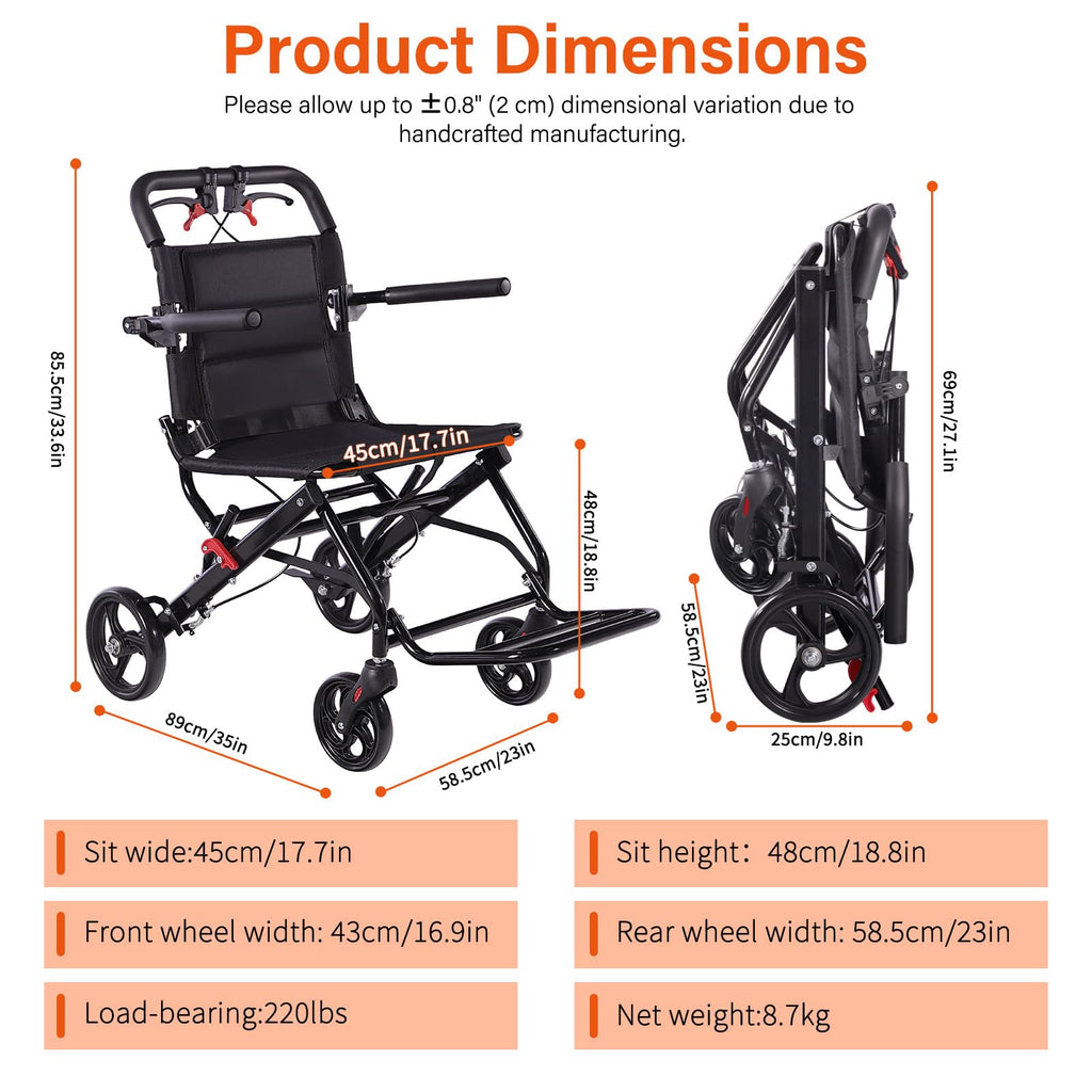 Lightweight Foldable Transport Wheelchair V7267