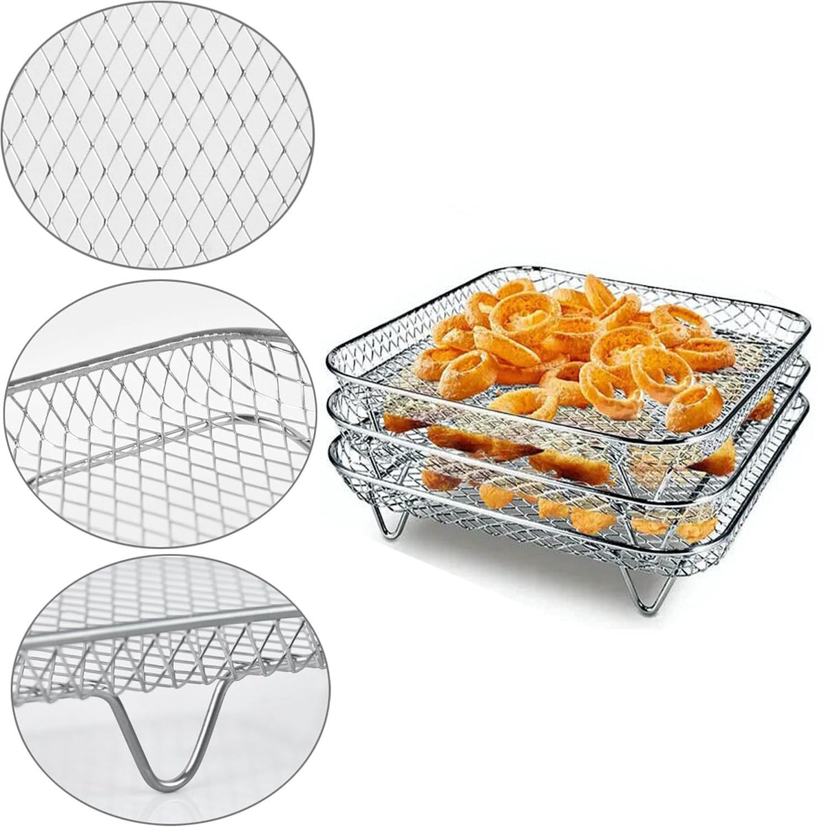 7 Inch Stackable Stainless Steel Air Fryer Rack, 3 Pcs A80831