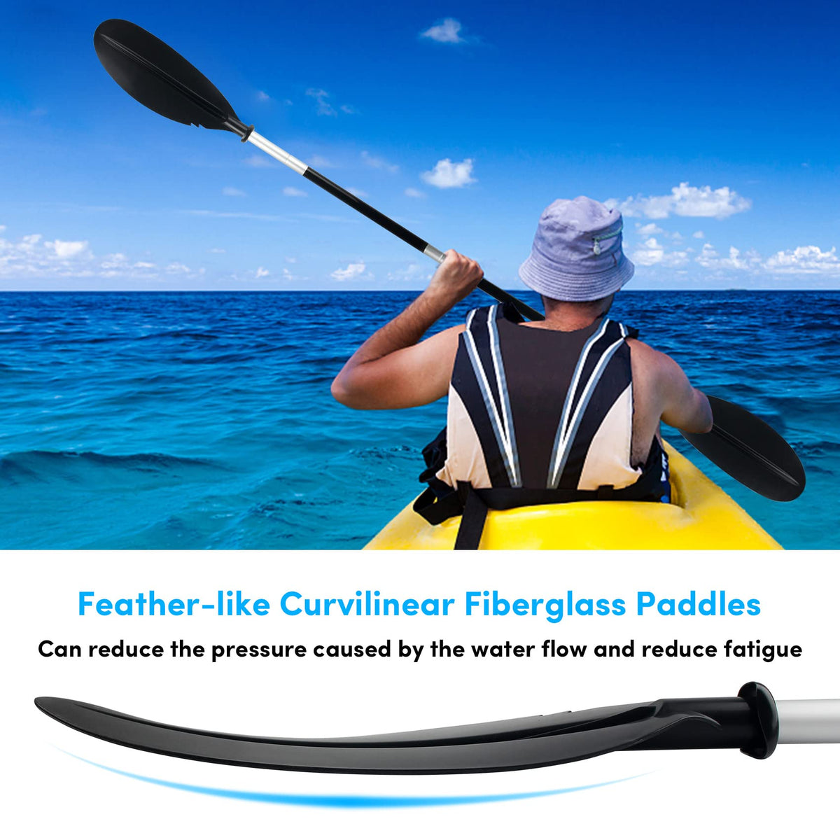 Adjustable 4 Piece Kayak Paddles with Paddle Leash F83108