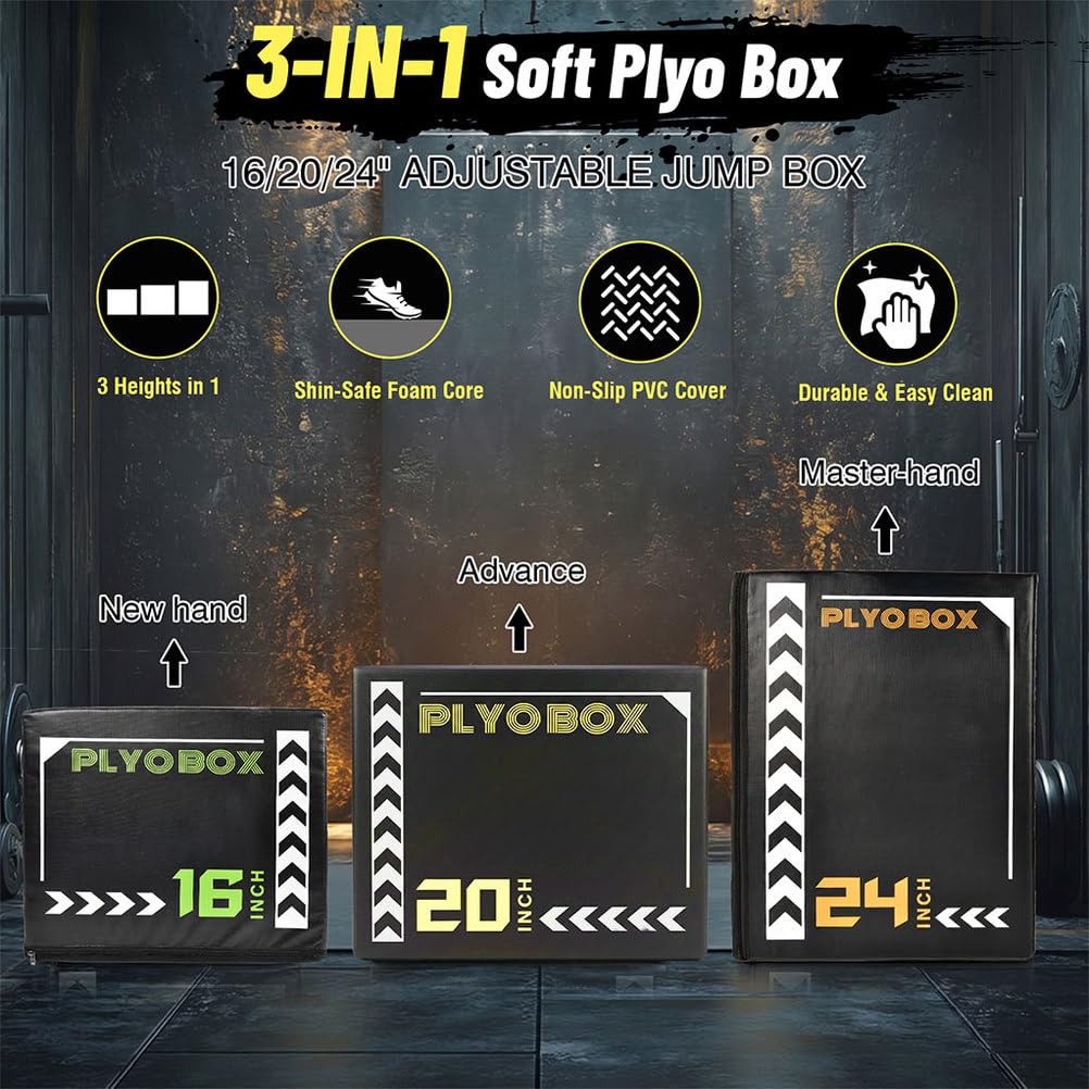 3-in-1 Foam Plyometric Jump Box, 16/20/24 Inch H989425