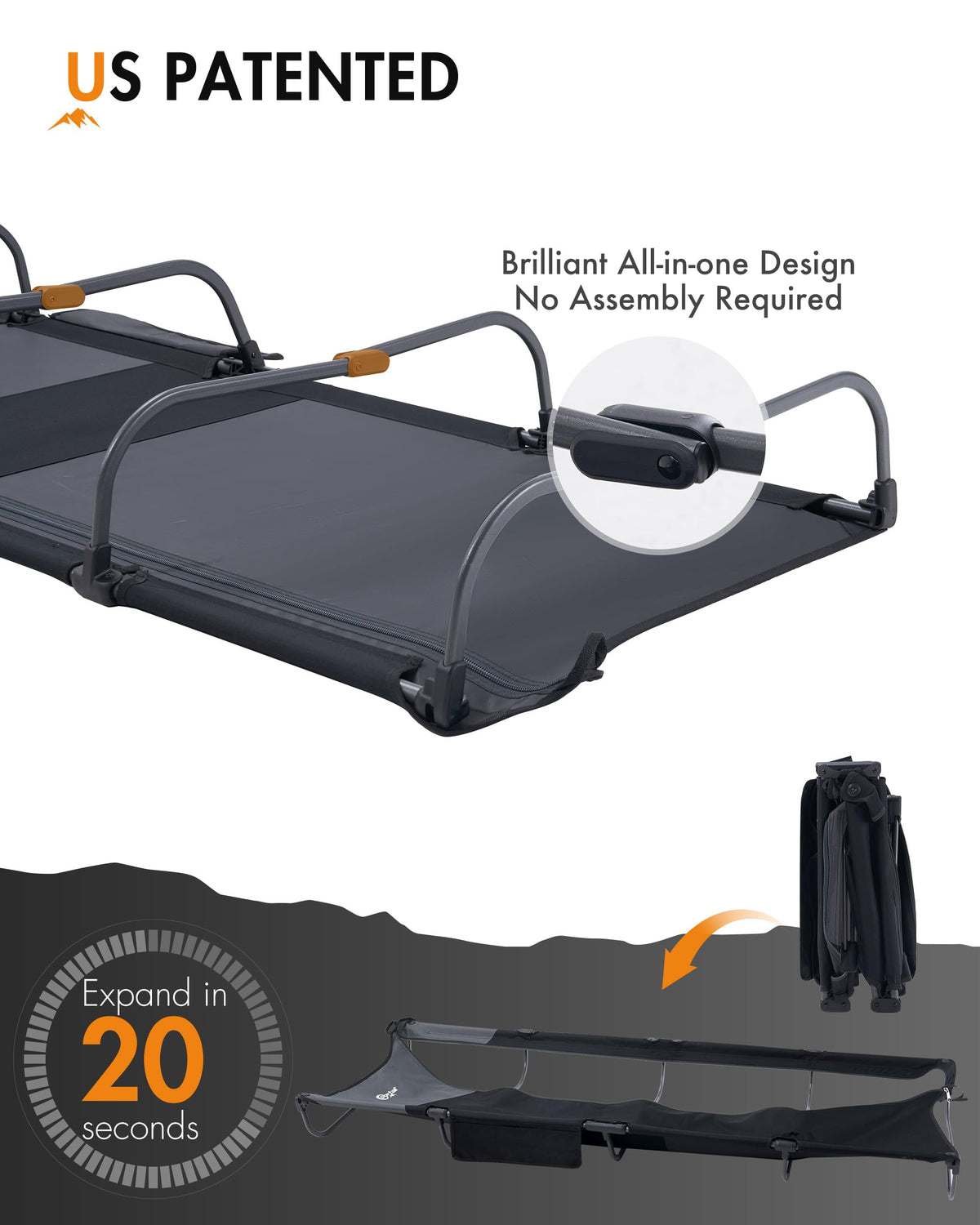 Ultra-Light 7.1 lbs Foldable Camping Cot with Side Pocket A248