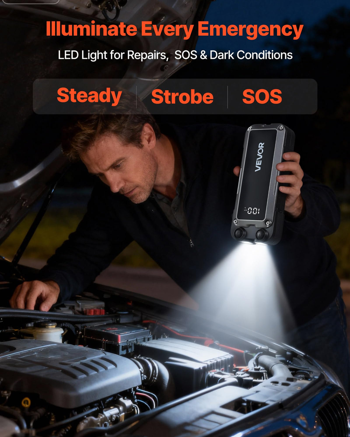 4000A Peak 12V Portable Lithium Jump Starter with Flashlight and Jumper Cable Y684