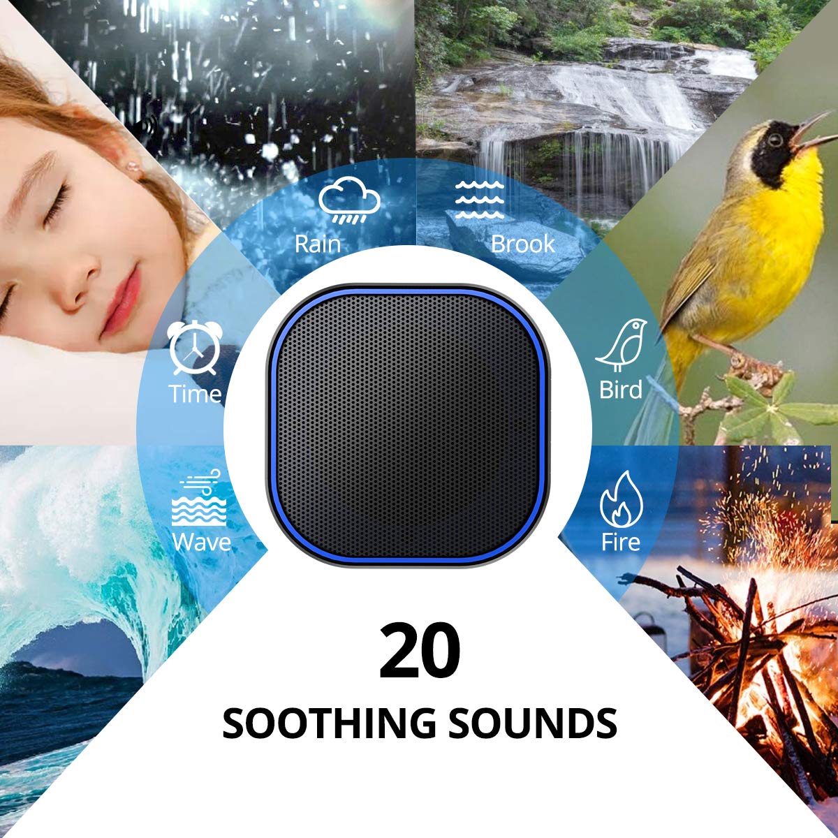 White Noise Machine with 20 Non Looping Sounds H3516