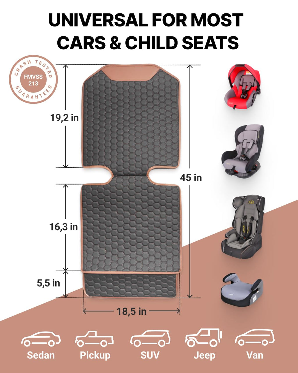 Black-Brown Backless Booster Seat, Waterproof Leather Seat Protector & Kick Mat Set O5351
