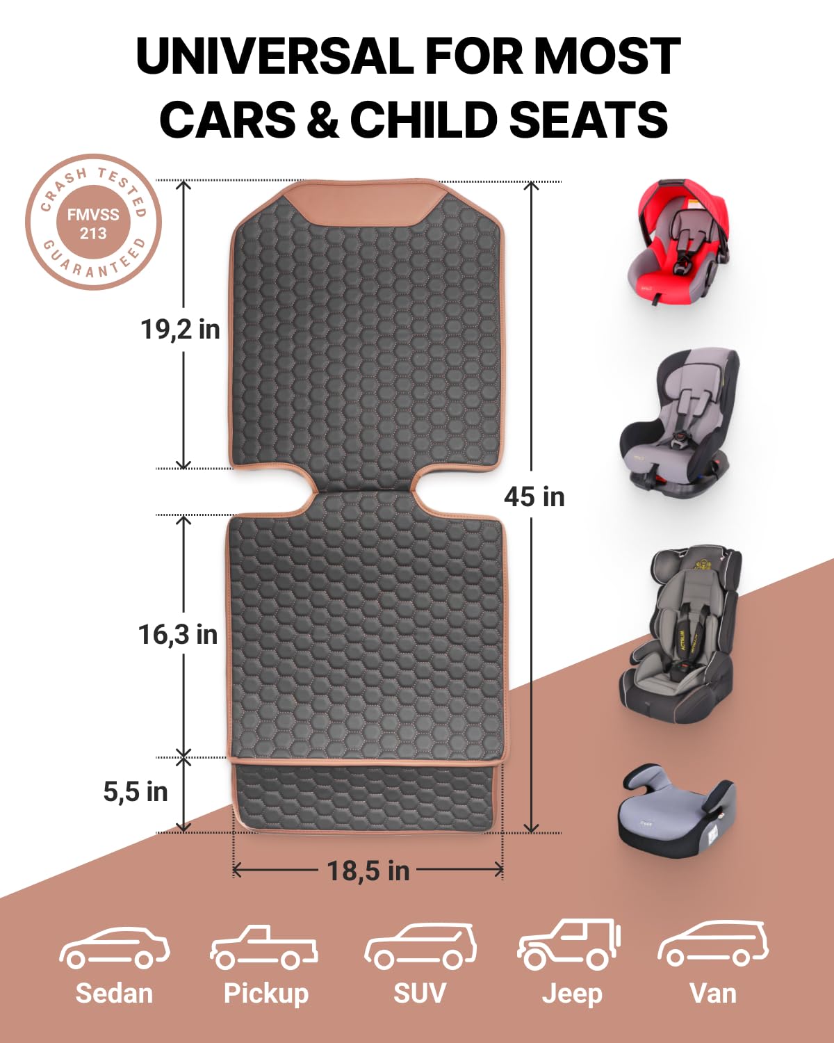 Black-Brown Backless Booster Seat, Waterproof Leather Seat Protector & Kick Mat Set O5351