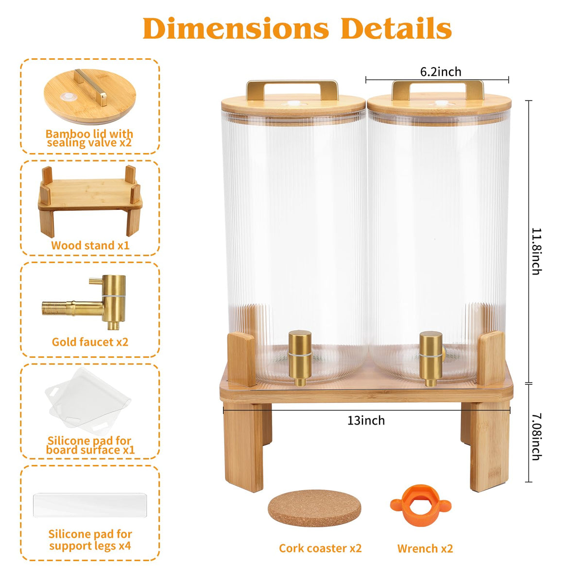 1.5 Gallon Drink Dispensers with Wood Stand V1262