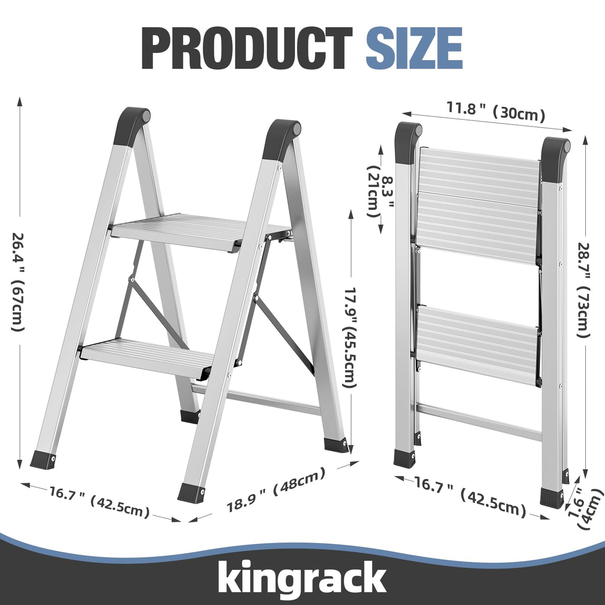2 Step Aluminum Foldable Step Ladders 330lb Silver L44030